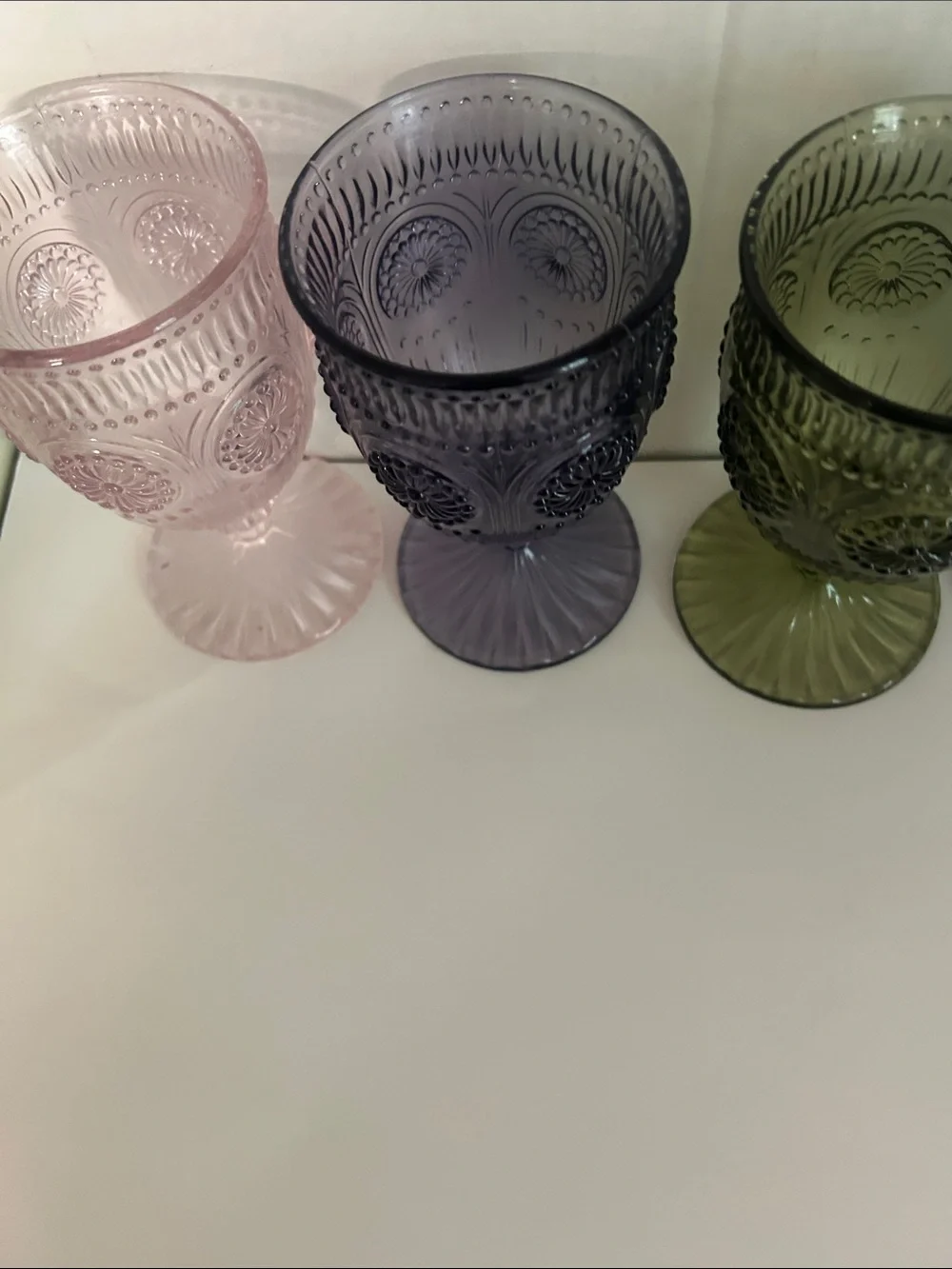Vintage-Style Colored Pressed Glass Goblet - Purple, Olive, Teal, Pink